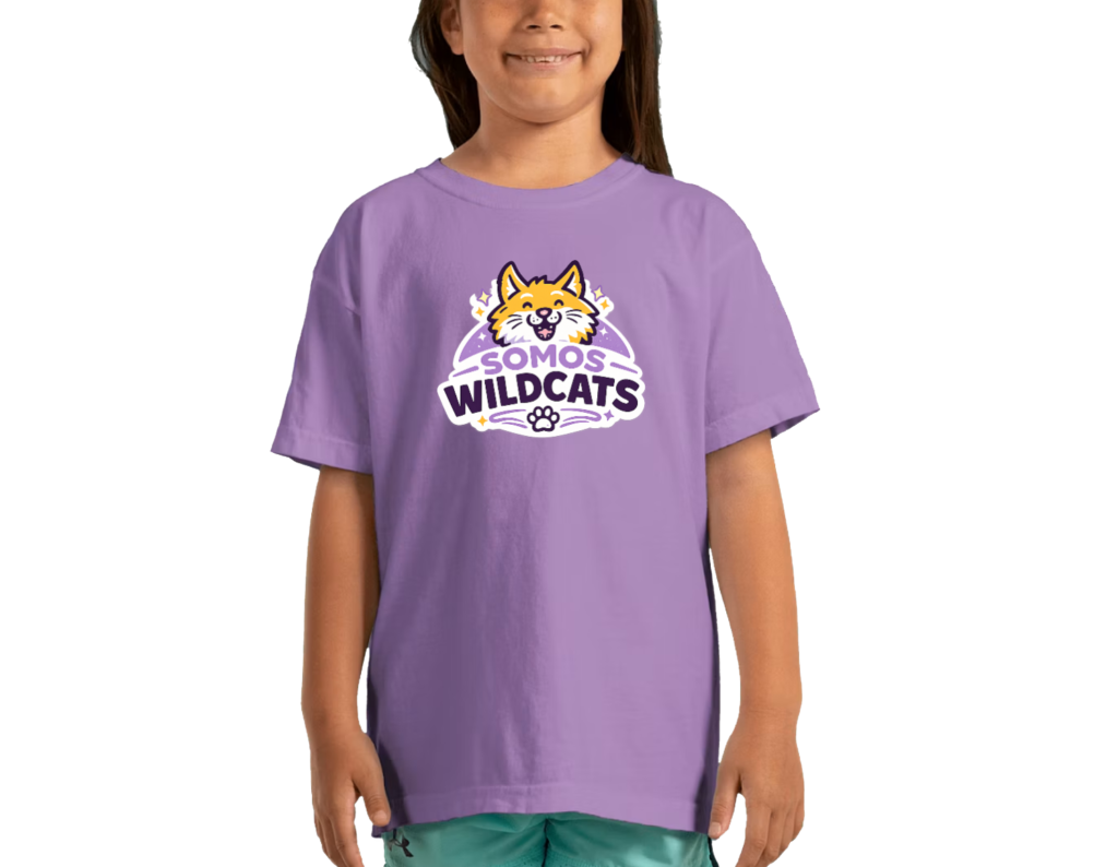 Somos Wildcats tee — shirt with the Somos Wildcats wildcat badge
